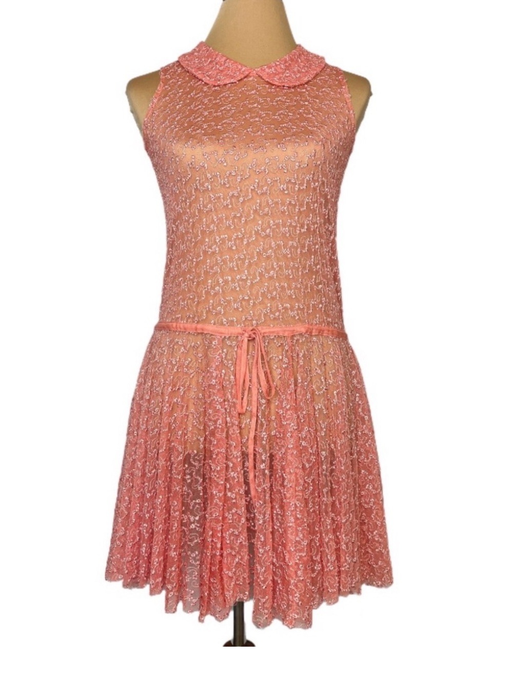 Free People Coral Lace Sleeveless Drop-Waist Dress with Peter Pan Collar